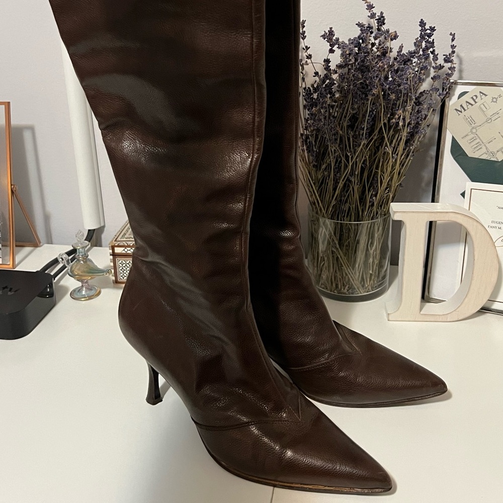 Ferragamo Brown Leather Knee High Boots